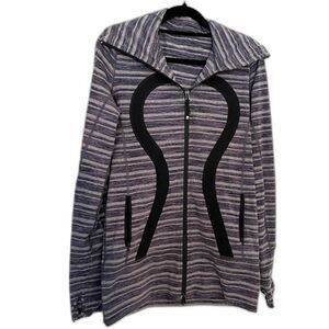 Lululemon Scuba Hoodie Full Zip Size 6 Black Gray Purple Space Dye Striped